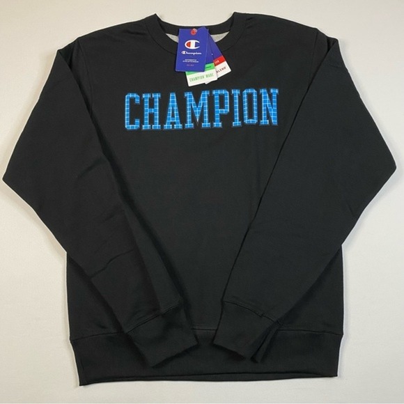 NEW Champion Powerblend Sweatshirt Men's Small Black Crewneck Pullover Spell Out - Picture 1 of 10